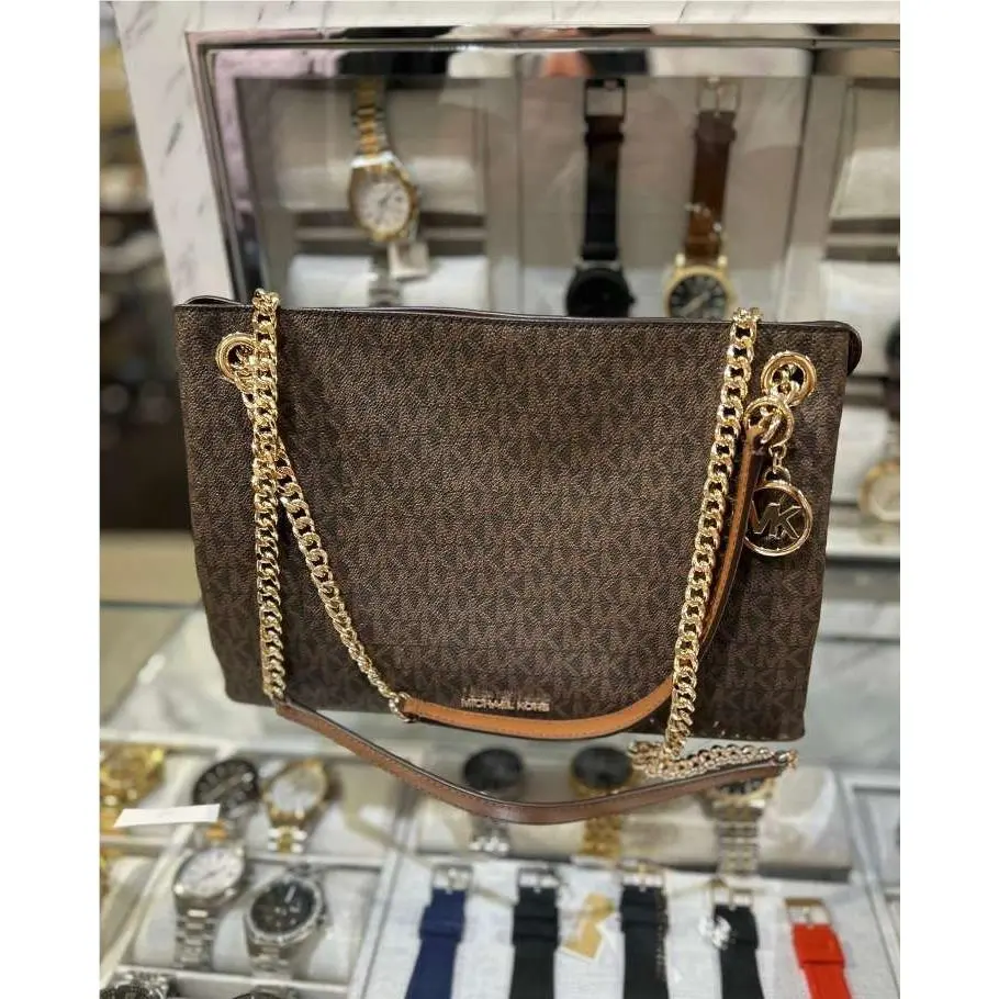 Christina Women Medium Logo Chain Messenger Crossbody Bag Handbag BROWN by Michael Kors