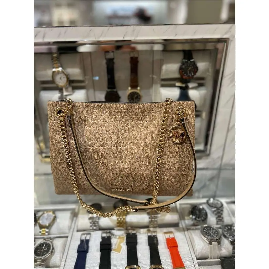 Christina Women Medium Logo Chain Messenger Crossbody Bag Handbag CAMEL by Michael Kors