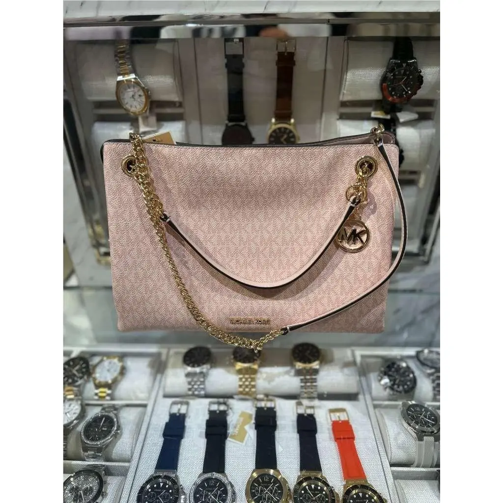 Christina Women Medium Logo Chain Messenger Crossbody Bag Handbag POWDER BLUSH by Michael Kors