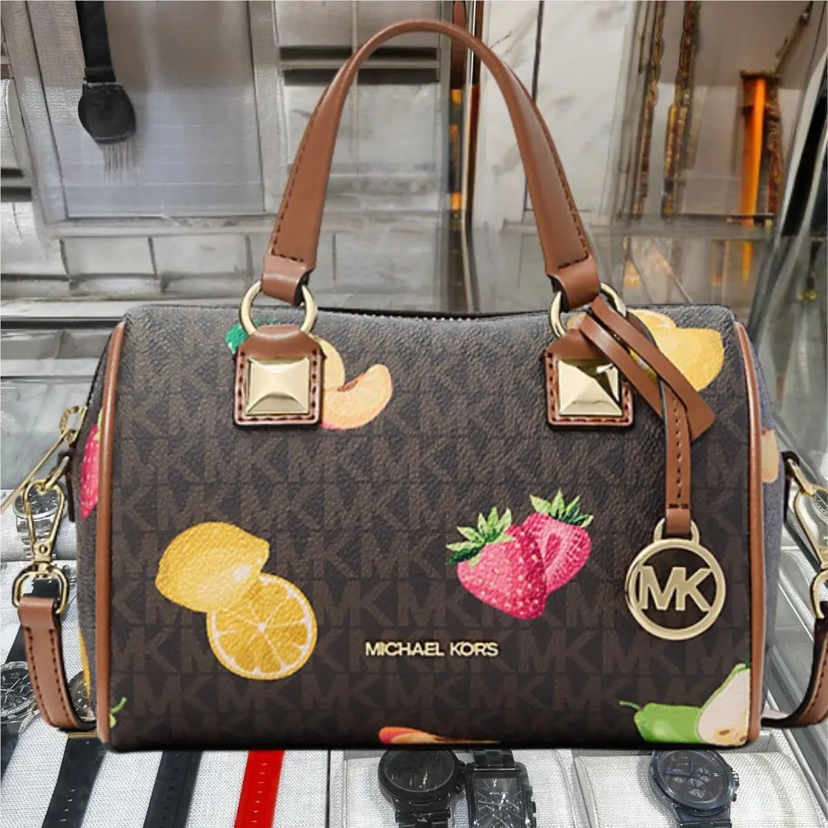 Michael Kors Grayson Women Small Printed Logo Duffel Crossbody Handbag Variation