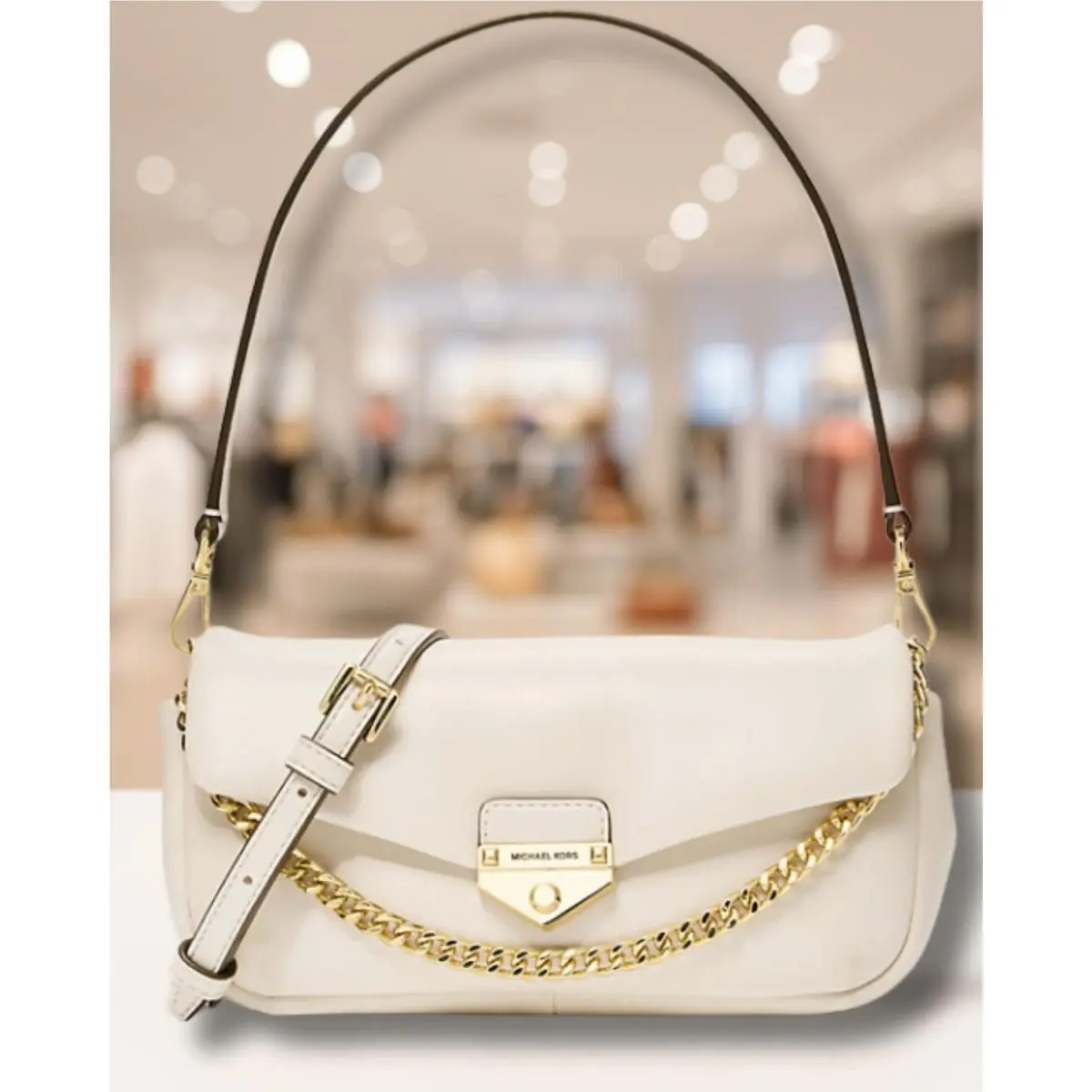 Soho Women Small Purse Crossbody Shoulder Pouchette Bag Handbag MK LIGHT CREAM by Michael Kors