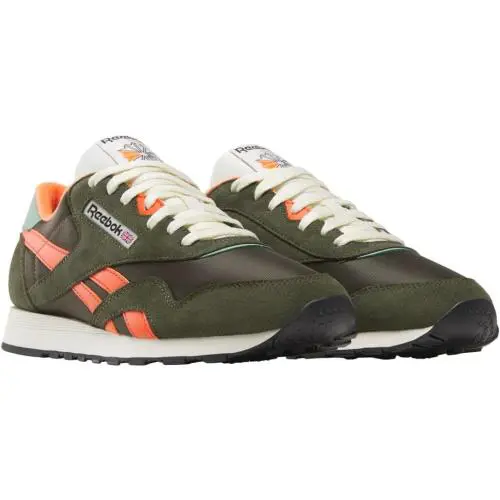 Reebok Men`s Classic Nylon Sneaker - Hunter Green/Pump Orange/Vintage Chalk