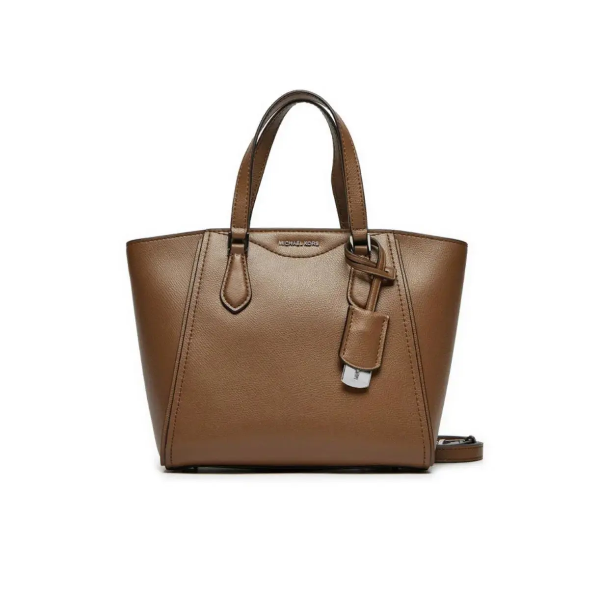 Michael Kors Taryn Crossbody Bag Women`s Driftwood Leather Convertible JDM2493 - Exterior: Brown, Handle/Strap: Brown