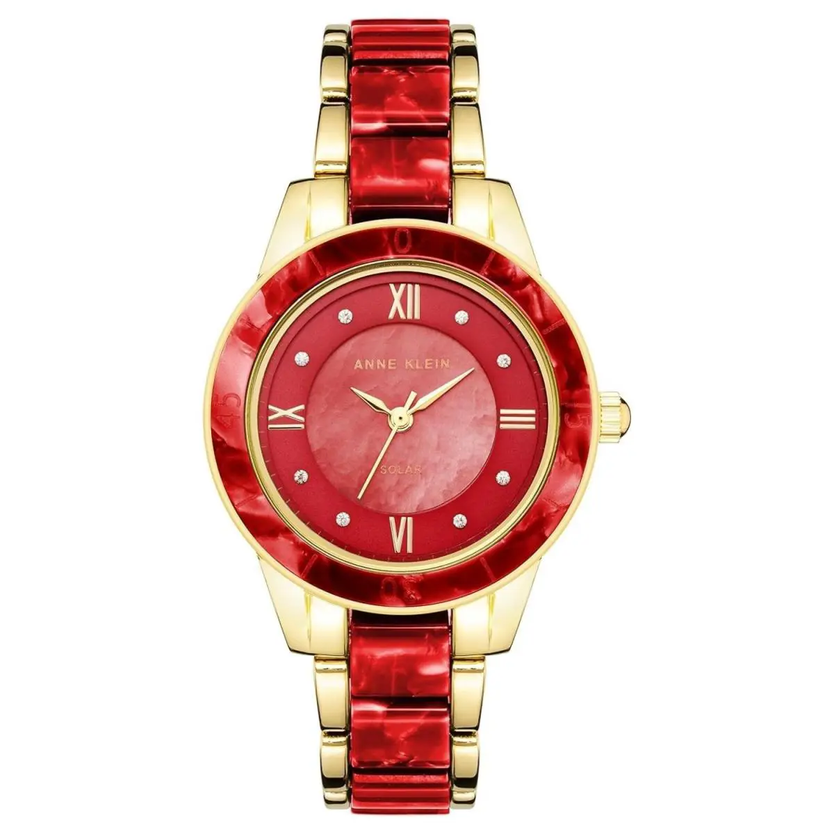 Anne Klein Women`s Solar Red Dial Watch - AK/3610GPRD