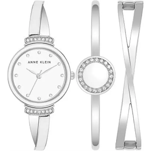 Anne Klein Premium Crystal Accented Bangle Watch and Bracelet Set
