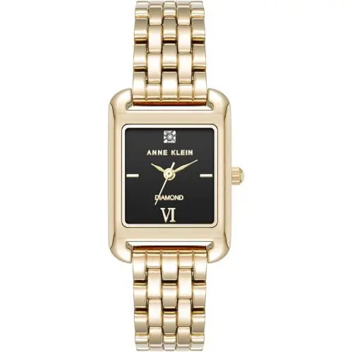 Anne Klein Gold-tone Black Dial Square Diamond Accent Ladies Watch AK/5060BKGB - Strap: Gold