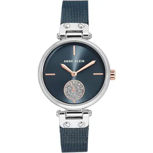Anne Klein Blue-tone Sunray Dial Mesh Bracelet Crystal Sub-dial Ladies Watch