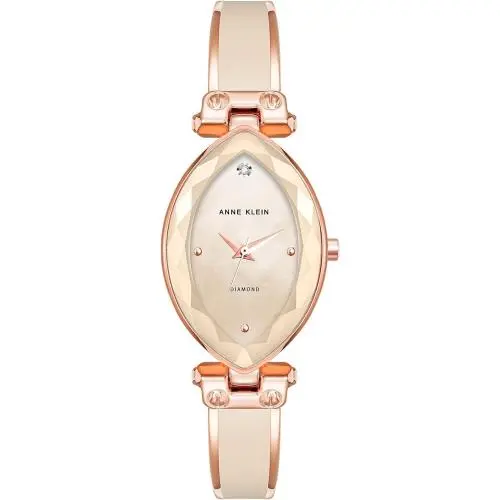 Anne Klein Rose Gold-tone Oval Blush Pink Mother-of-pearl Diamond Accent Ladies