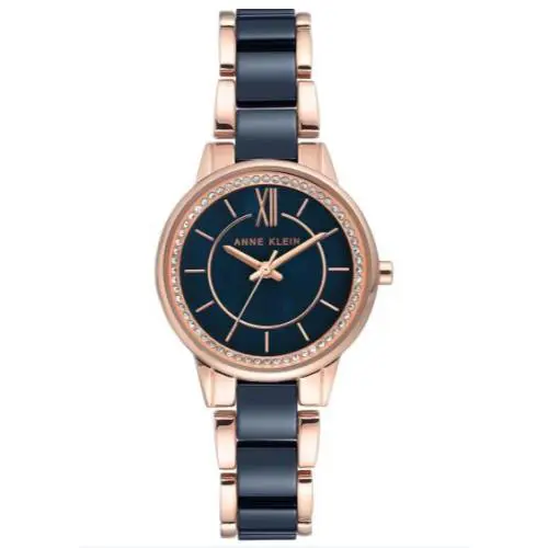 Anne Klein-K/3344NVRG-Rose Gold Navy Women`s Watch W/swarovski Crystals-new