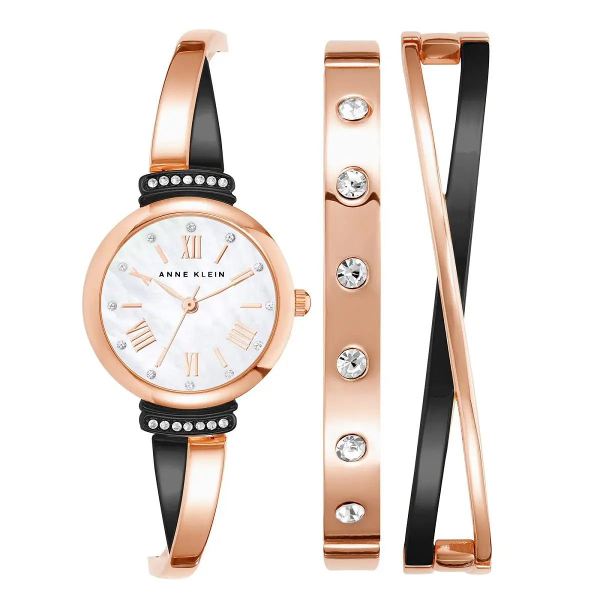 Anne Klein AK-2245GYST Womens Quartz Dress Watch Rose Gold Metal Strap