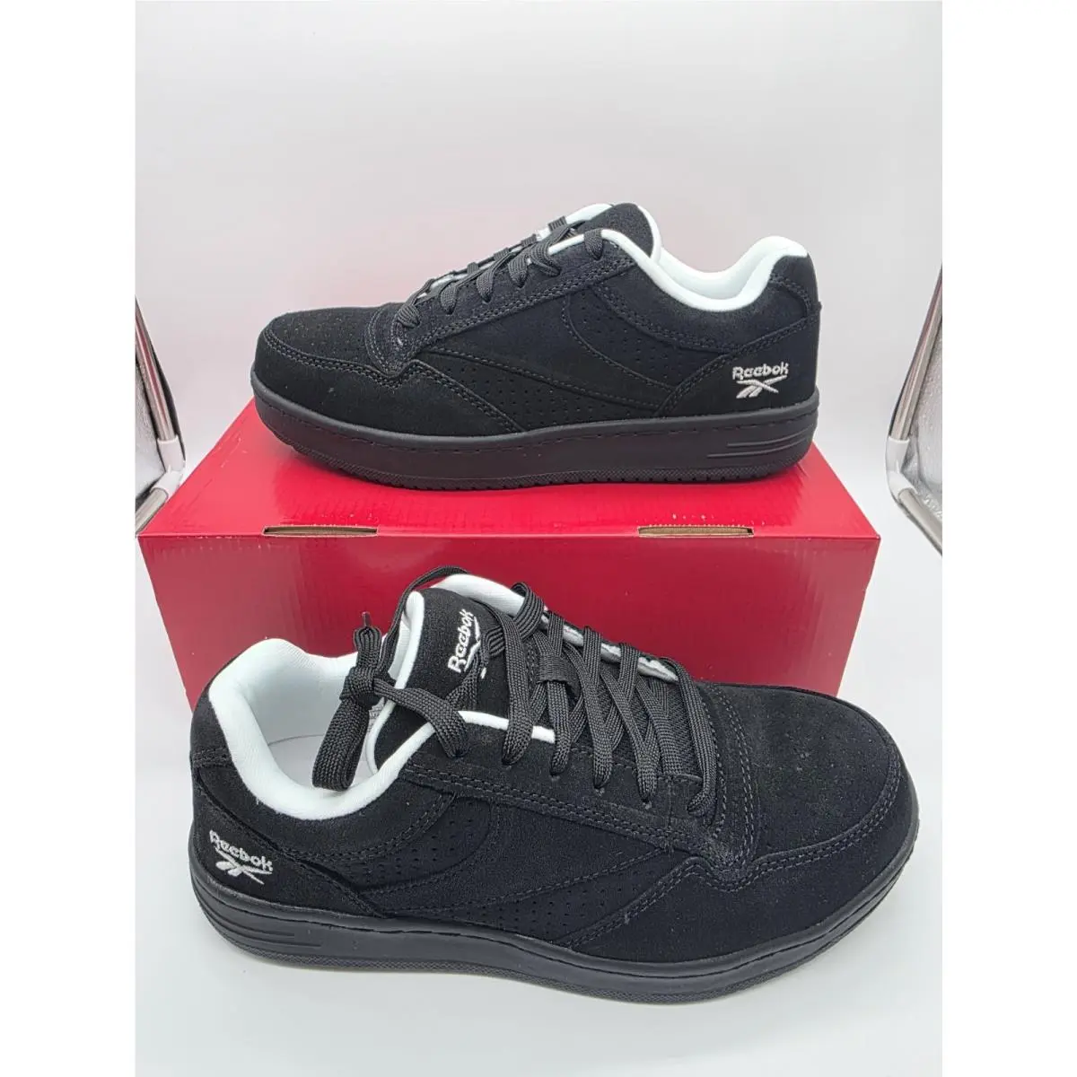 Reebok Soyay Men Size 9W Black White Steel Toe Safety Work Shoes Sneakers
