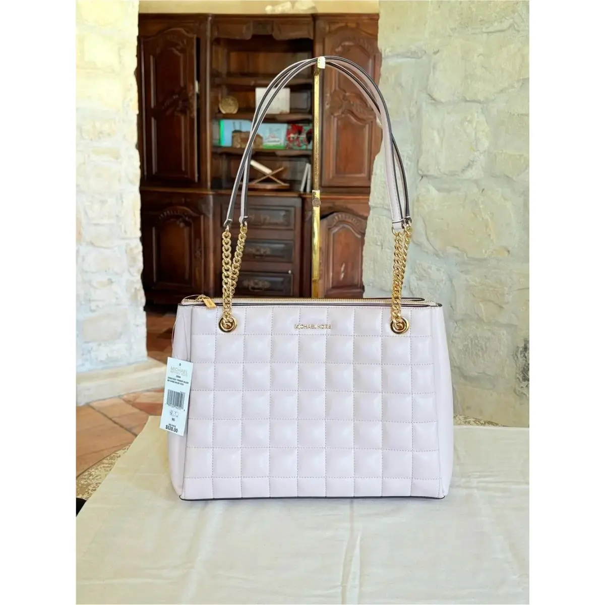 Soho Medium Chain Quilted Women Shoulder Tote Bag Powder Blush by Michael Kors