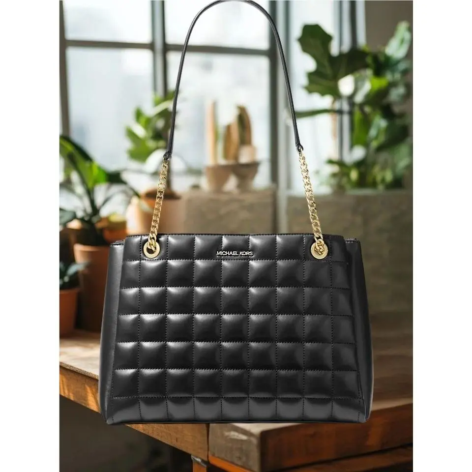 Soho Women Medium PU Blend Quilted Shoulder Tote Bag Black Purse MK by Michael Kors