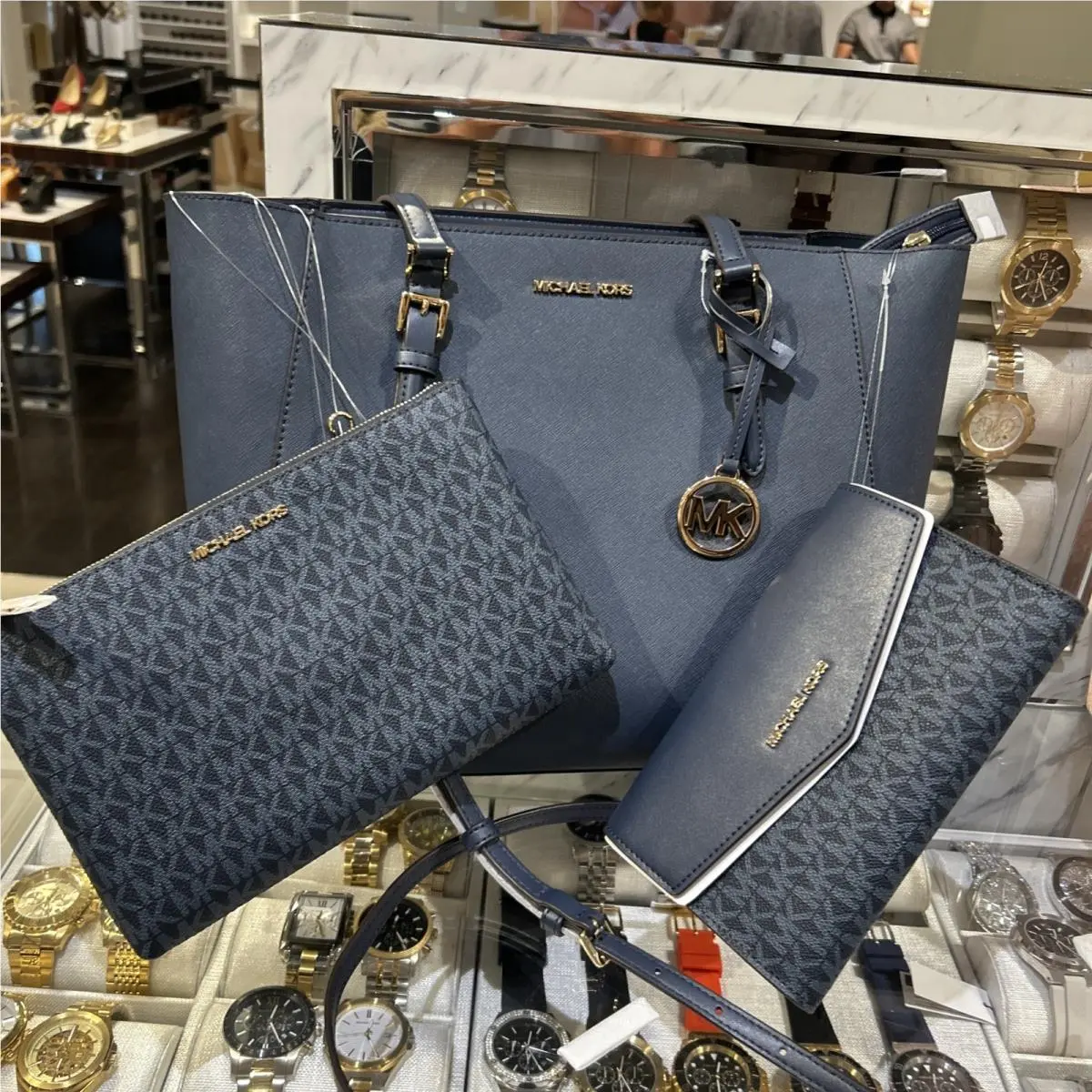 Michael Kors Charlotte Large Saffiano Leather 3-in-1 Tote Bag Navy 35R3GCFT3T-Na