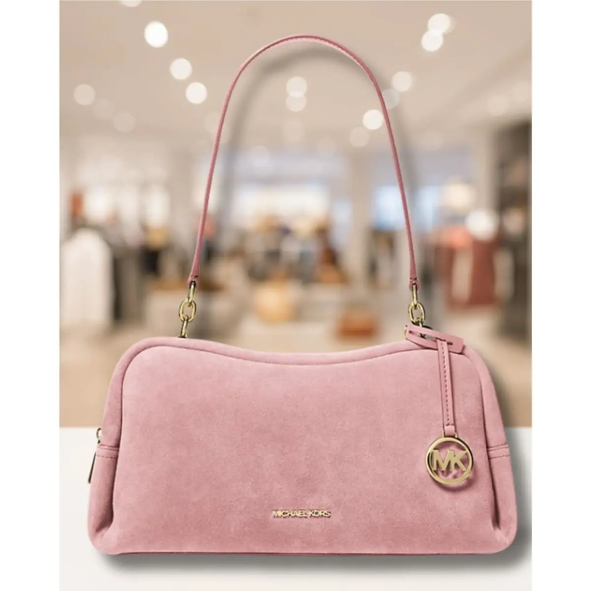 Michael Kors Cecily Women Medium Suede Shoulder Purse Handbag Powder Blush