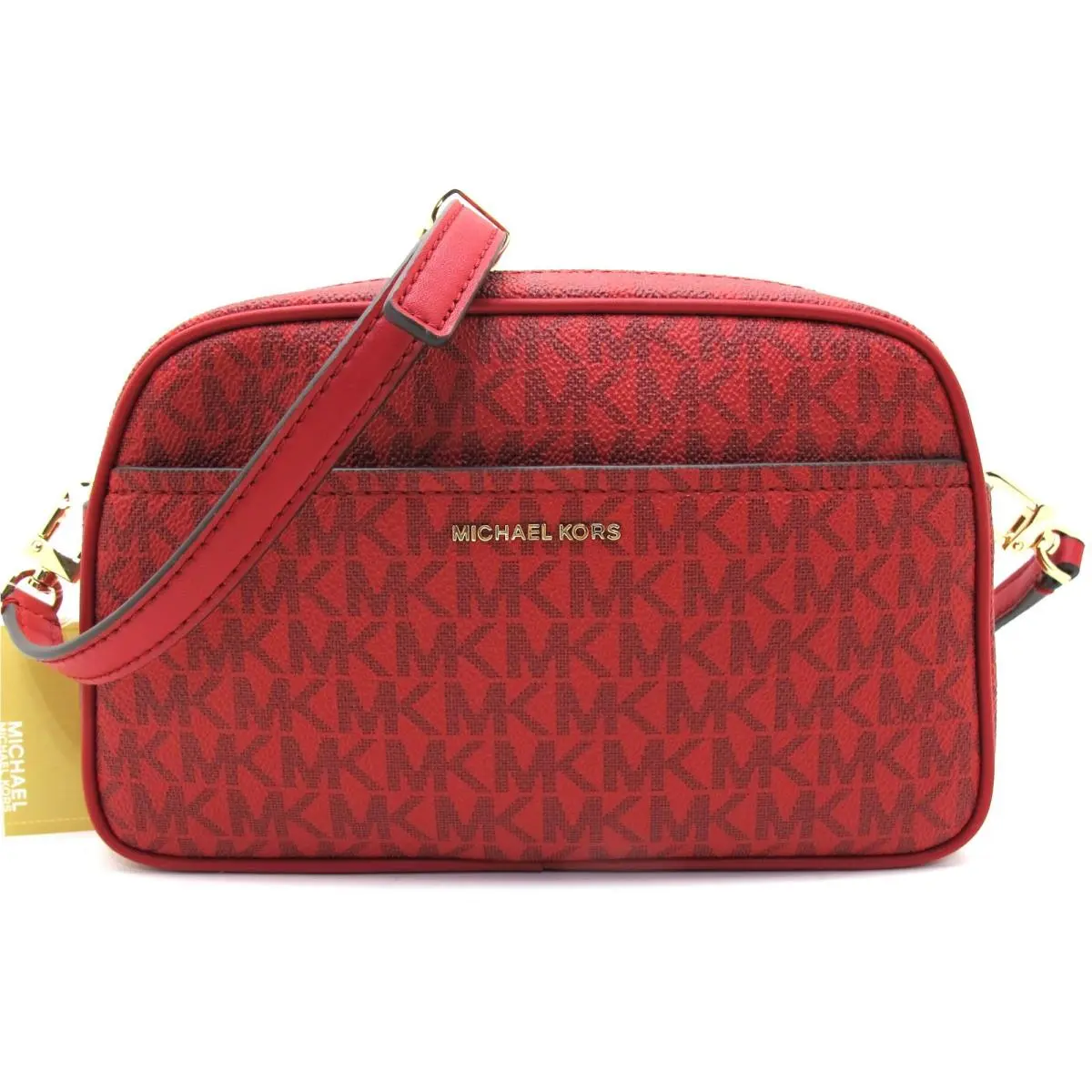Jet Set Small Camera Crossbody Coated MK Signature Crimson Red by Michael Kors