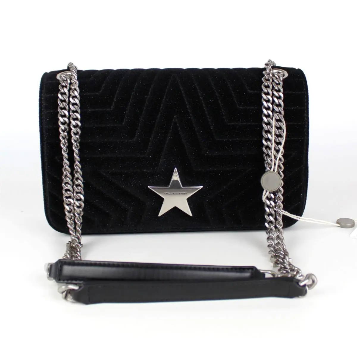 Stella Mccartney Stella Star Velvet Shoulder Bag Black