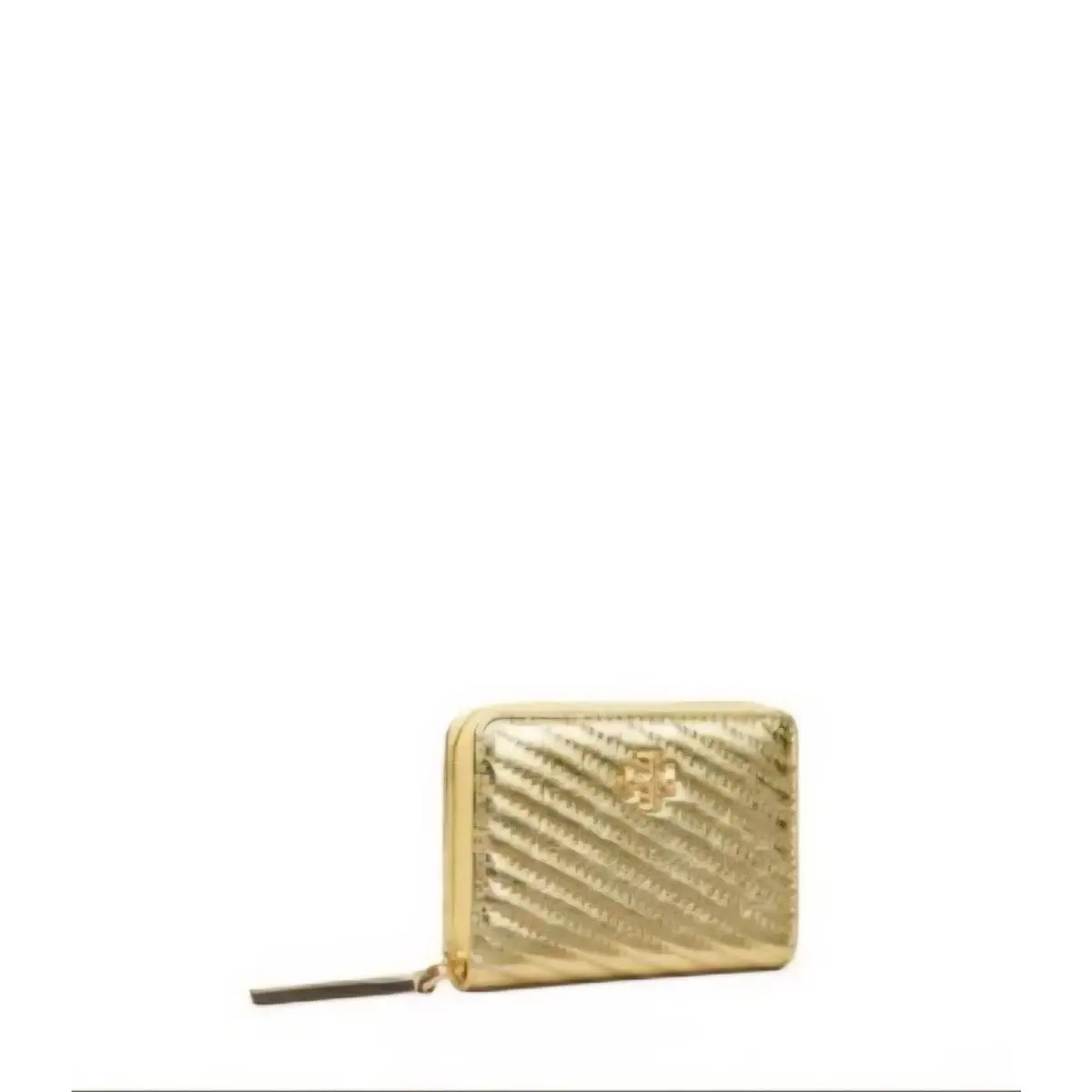 Tory Burch Kira Metallic Moto Quilt Small Zip Around Leather Wallet in Gold