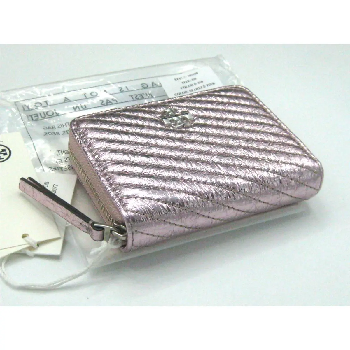 Tory Burch Kira Metallic Moto Quilt Small Z/a Leather Wallet in Sparkle Pink