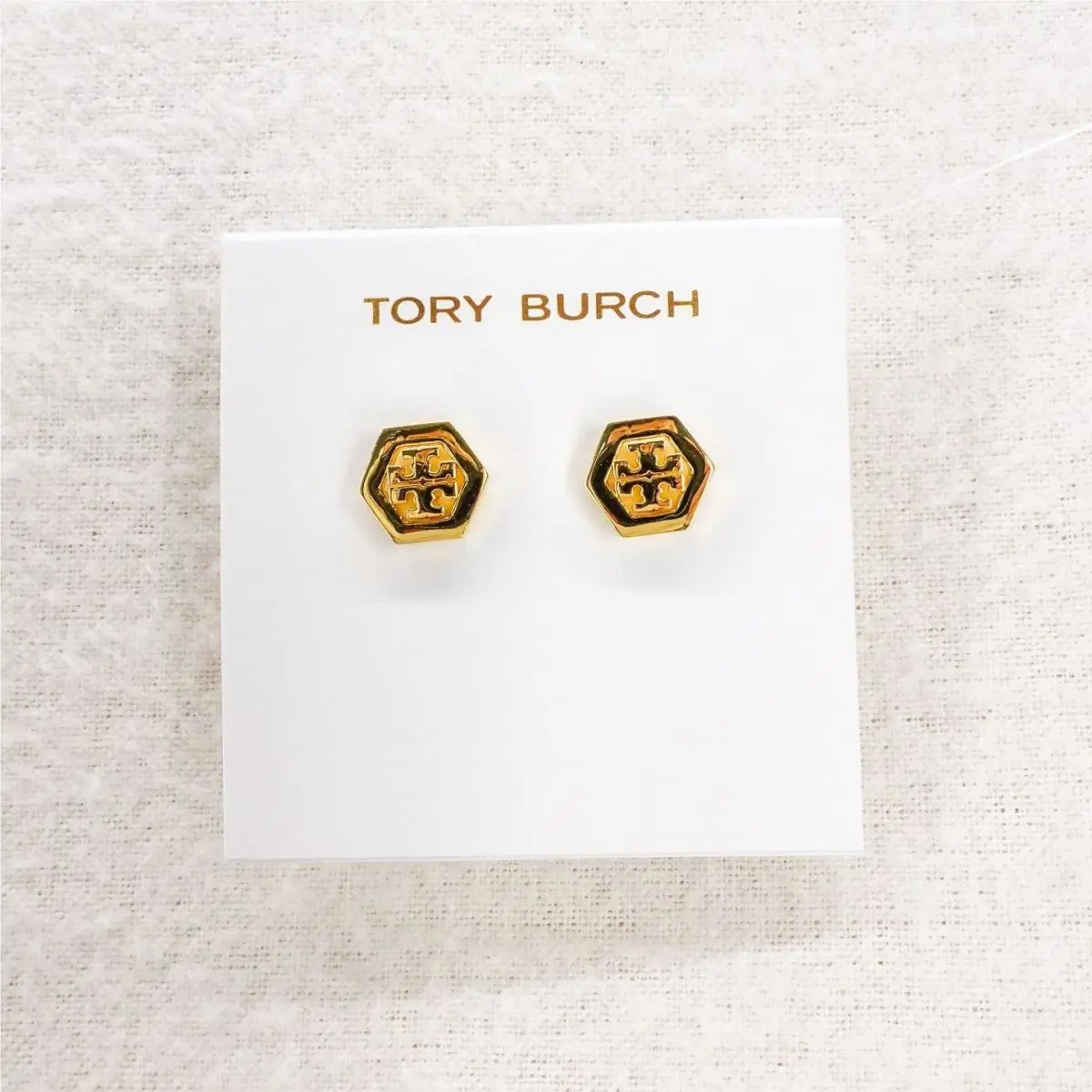 Tory Burch Hex-logo Stud Earrings Gold OS
