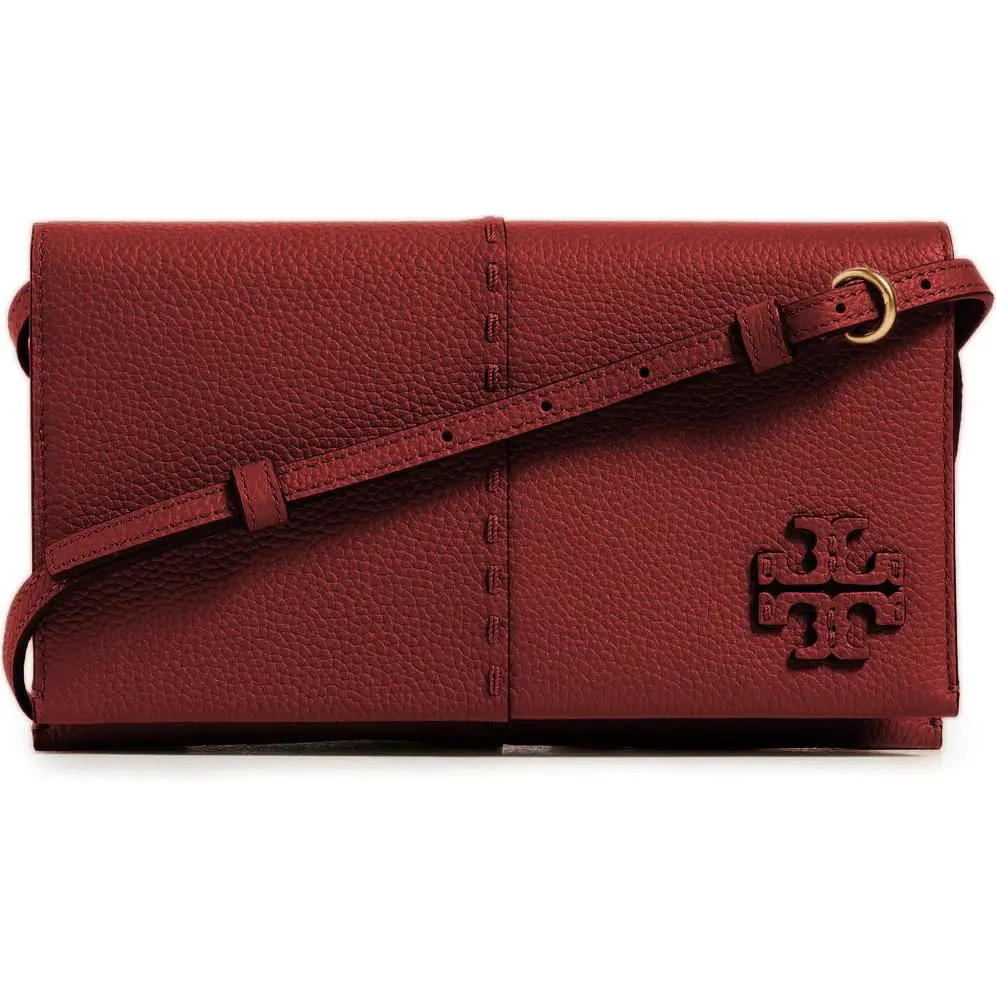 Tory Burch Womens Tory Red Pebbled Mcgraw Leather Crossbody Wallet Bag TB-188