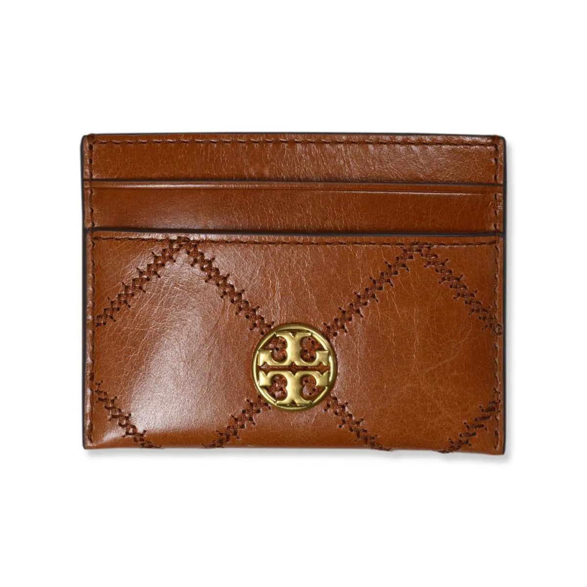 Tory Burch Womens Dark Whiskey Willa Glazed Leather Card Case Wallet TB-142