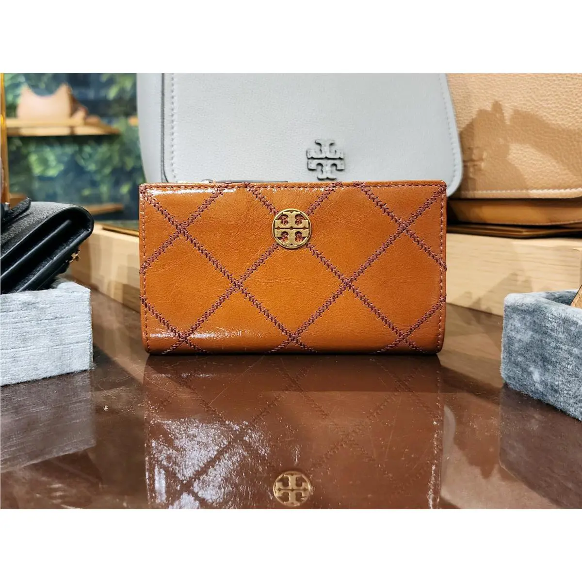 Latest Tory Burch Willa Shine Java Leather Medium Wallet 169924