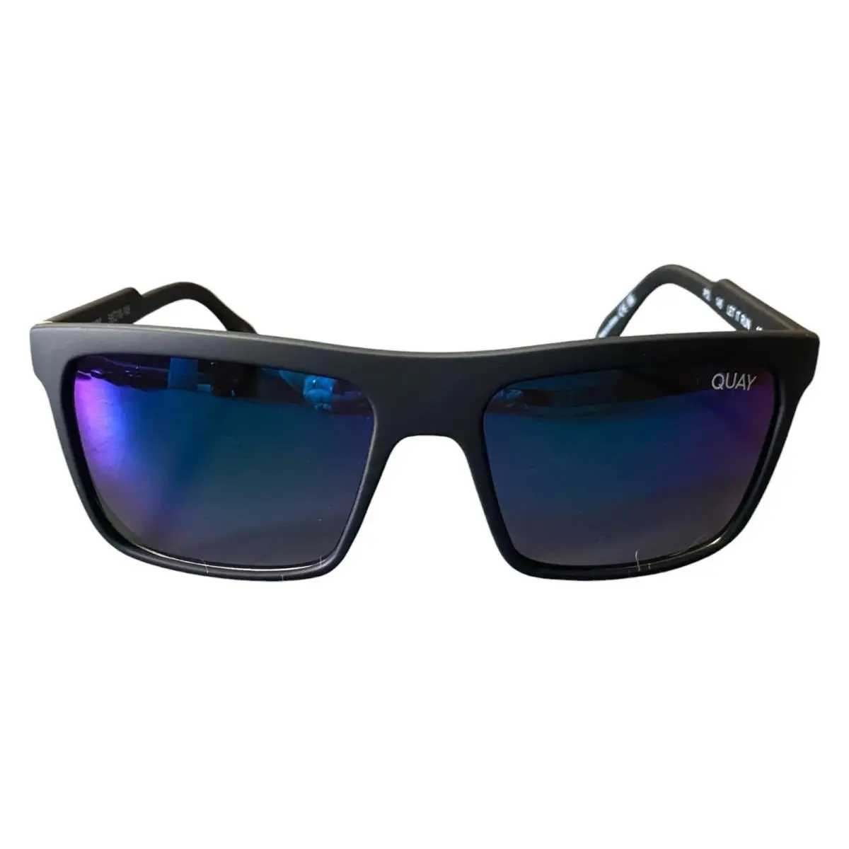 Quay Sunglasses Let It Run Polarized Black Matte Blue Lens Mirror 48mm Mens Uni