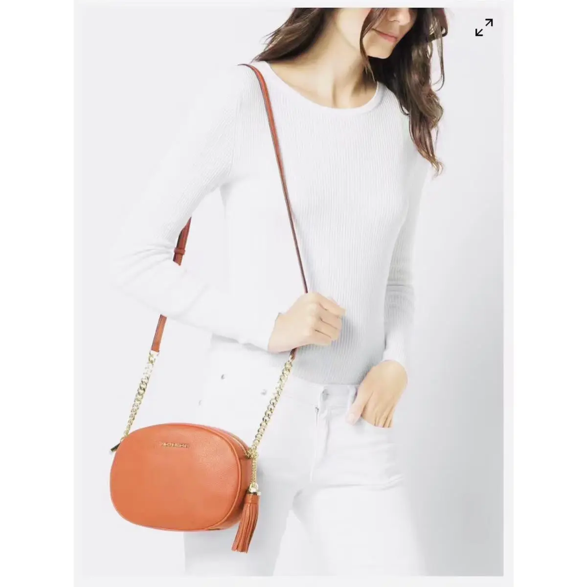 Michael Kors Messenger Ginny Medium Orange Leather Crossbody Bag W Dust Bag