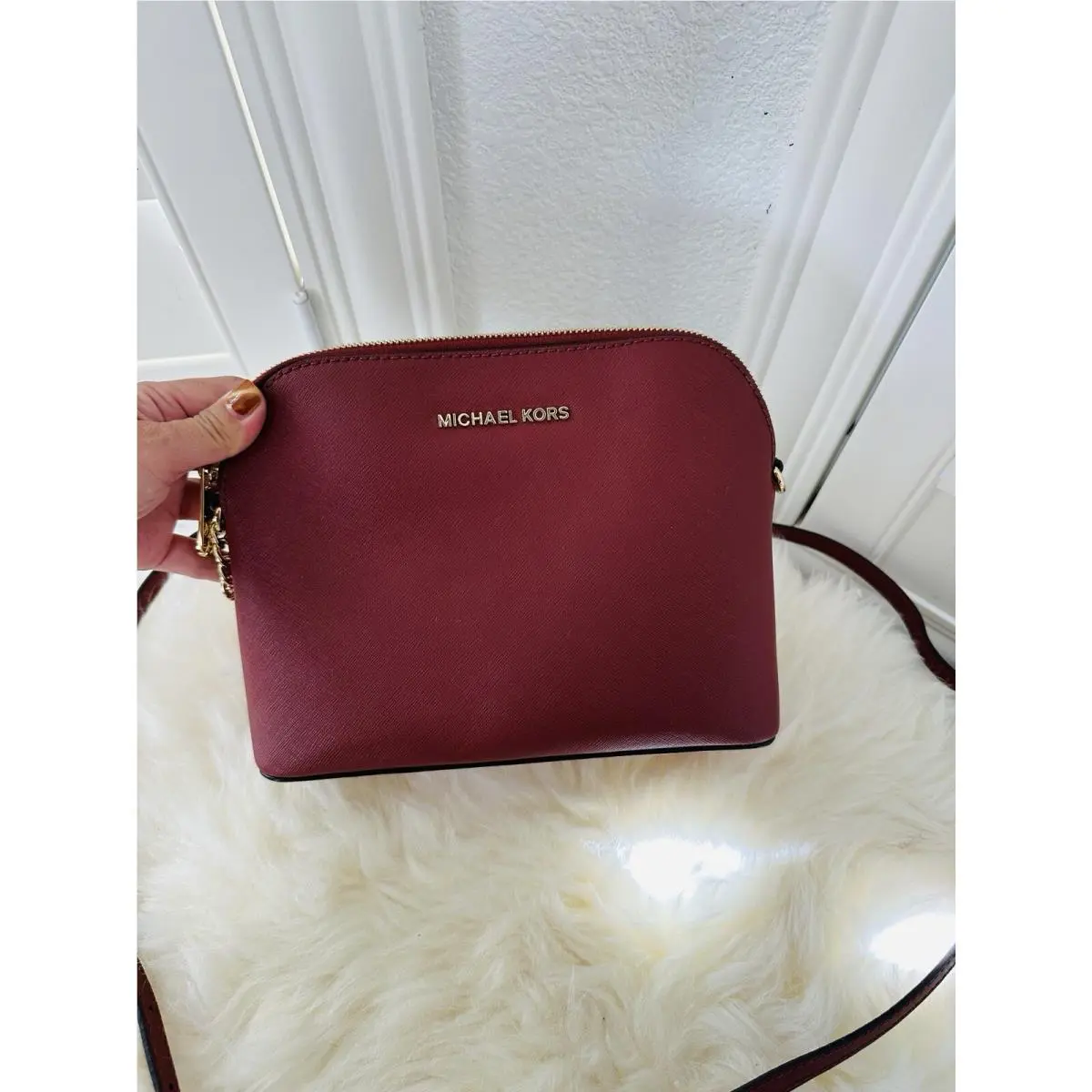 MK Michael Kors Large Cindy Saffiano Leather Crossbody Bag Purse in Brick