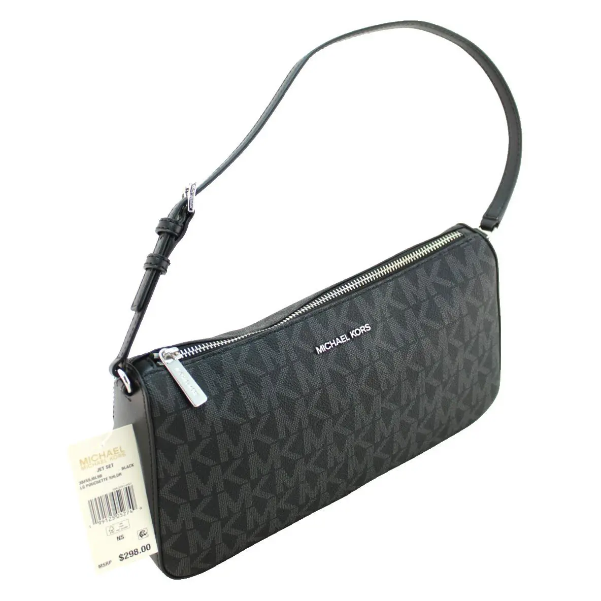 Michael Kors Jet Set Black /repeat Logo Pouchette Shoulder Handbag