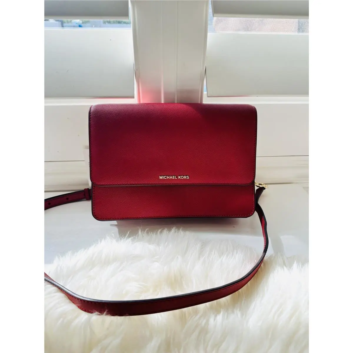 Michael Kors Daniela Large Saffiano Leather Handbag Crossbody Bag Burnt Red