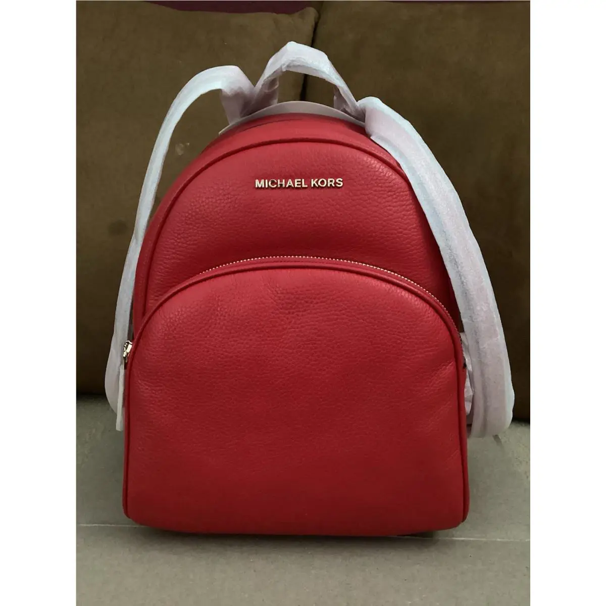 Michael Kors Backpack Abbey Medium Bag Red Pebbled Leather 0148