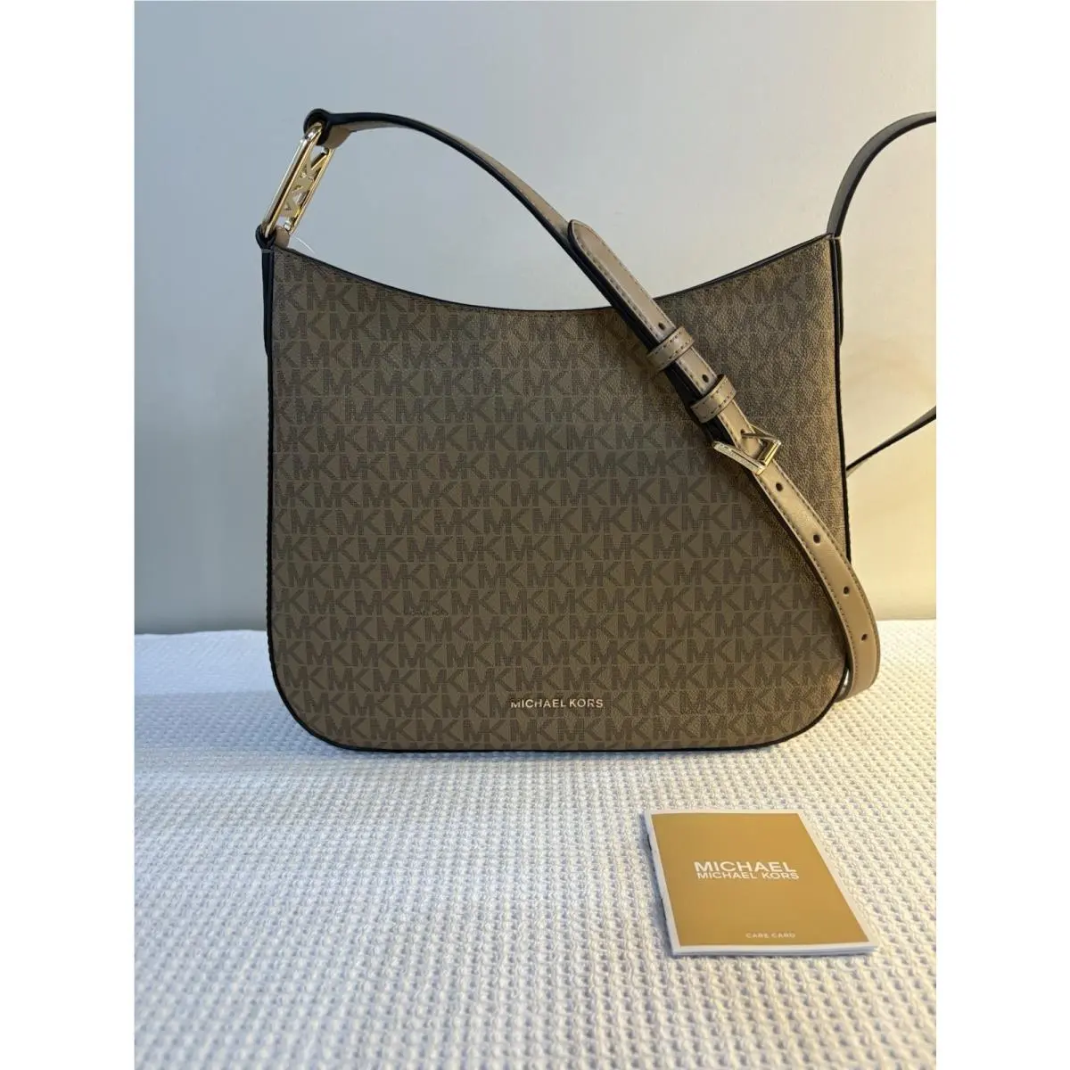 Michael Kors Kensington In Husk MK Logo Leather Large Crossbody