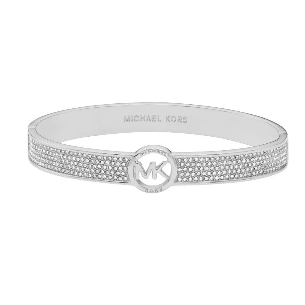 Michael Kors Pavé Crystal MK Logo Bangle Bracelet MKJ8003040 Silver