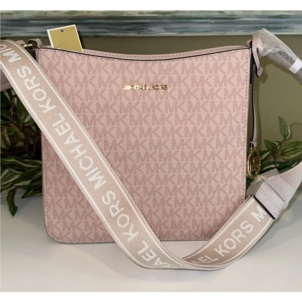 Michael Kors Jet Set Travel Small Zip Crossbody Messenger Bag MK Blush Pink Logo