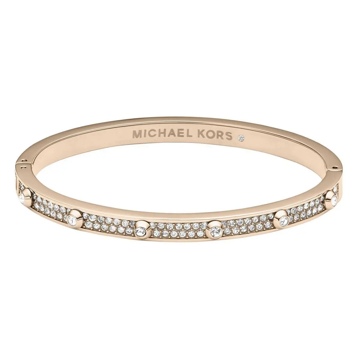 Michael Kors Heritage Rose Gold Tone Astor Hinge Pave Stud Bracelet MKJ3269