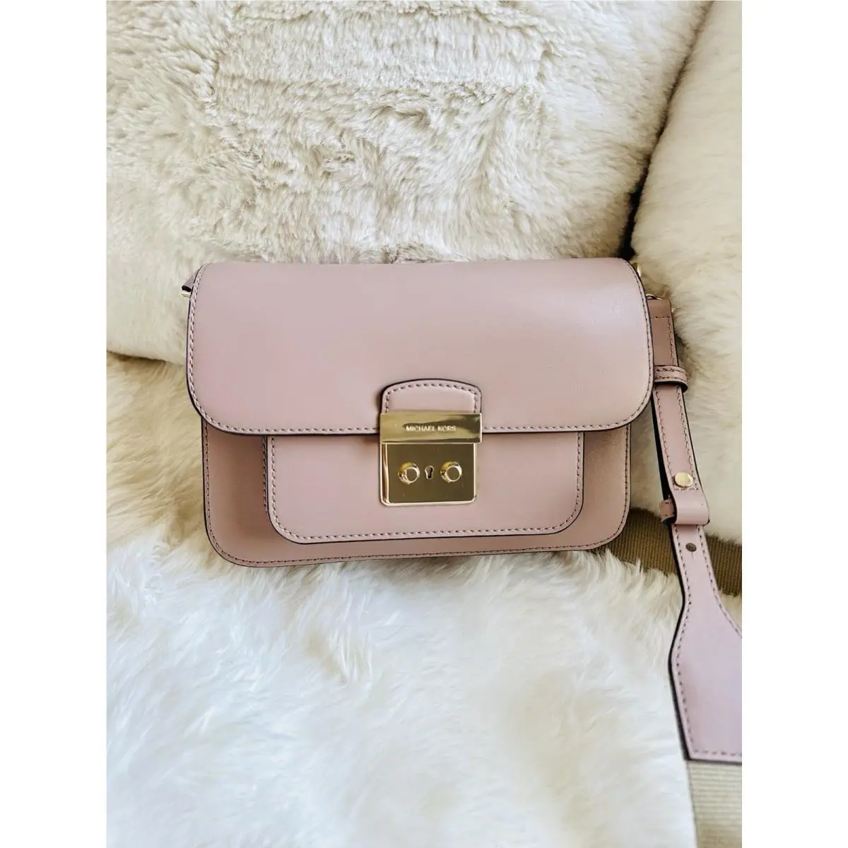 Michael Kors MK Sloan Editor Leather Shoulder Crossbody Bag Fawn Pink