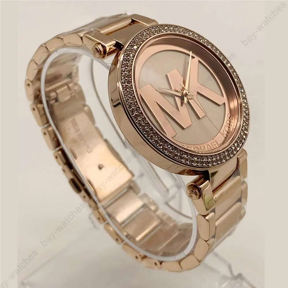 Michael Kors MK5865 Parker Rose Gold MK Logo Dial Fashion Analog Women`s Watch