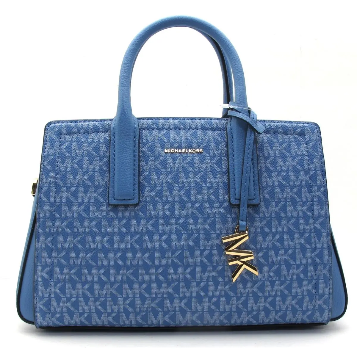 Michael Kors Laila Small Satchel Shoulder Leather MK Signature French Blue