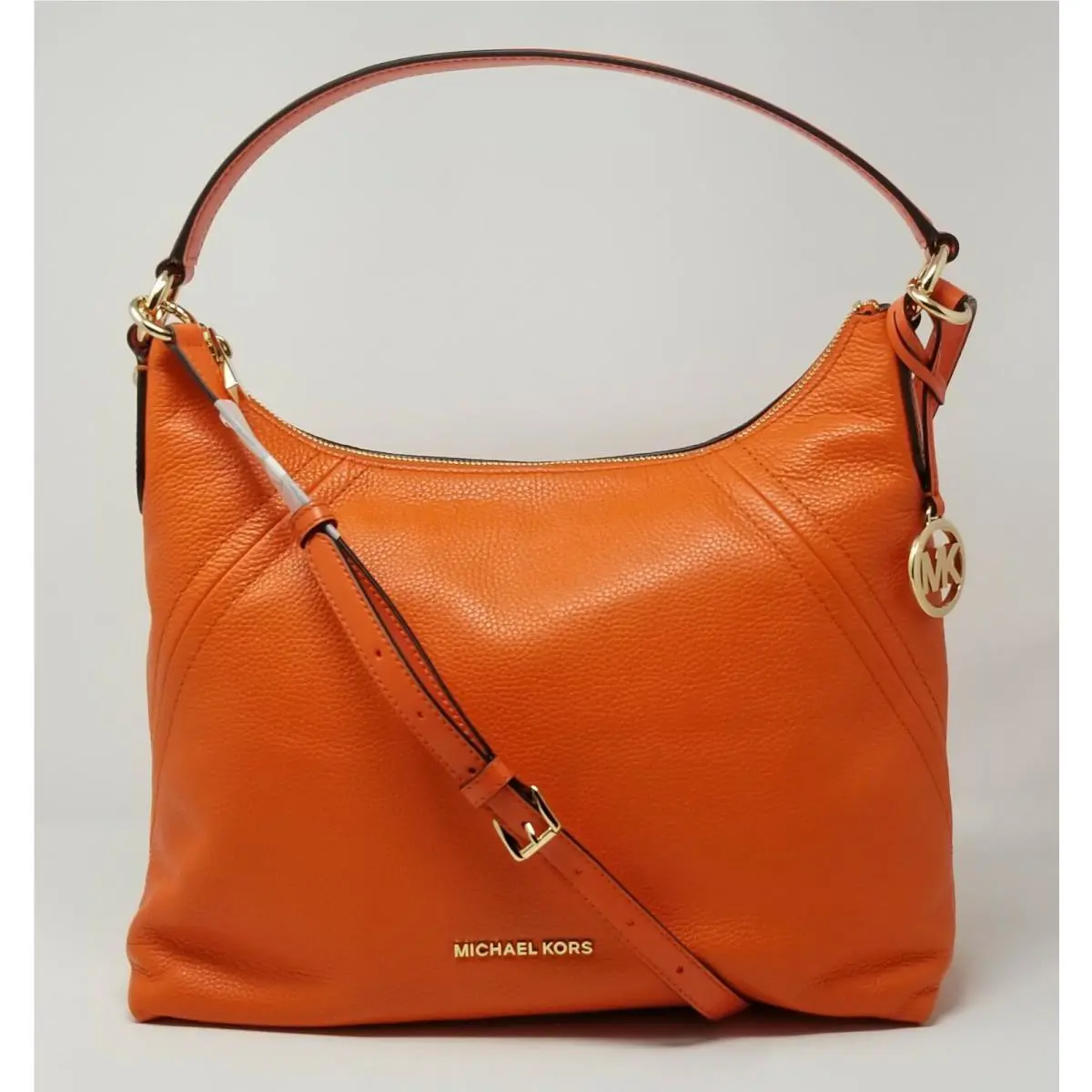 Michael Kors Aria Clementine Orange Pebble Leather Large Shoulder Bag