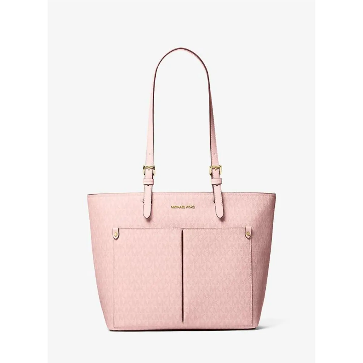 Michael Kors Jet Set Medium Signature Logo Pocket Tote Bag Powder Blush 35S6GTVT