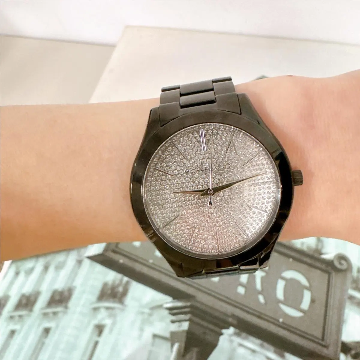 Michael Kors MK4442 Slim Runway Pavé Black-tone Watch