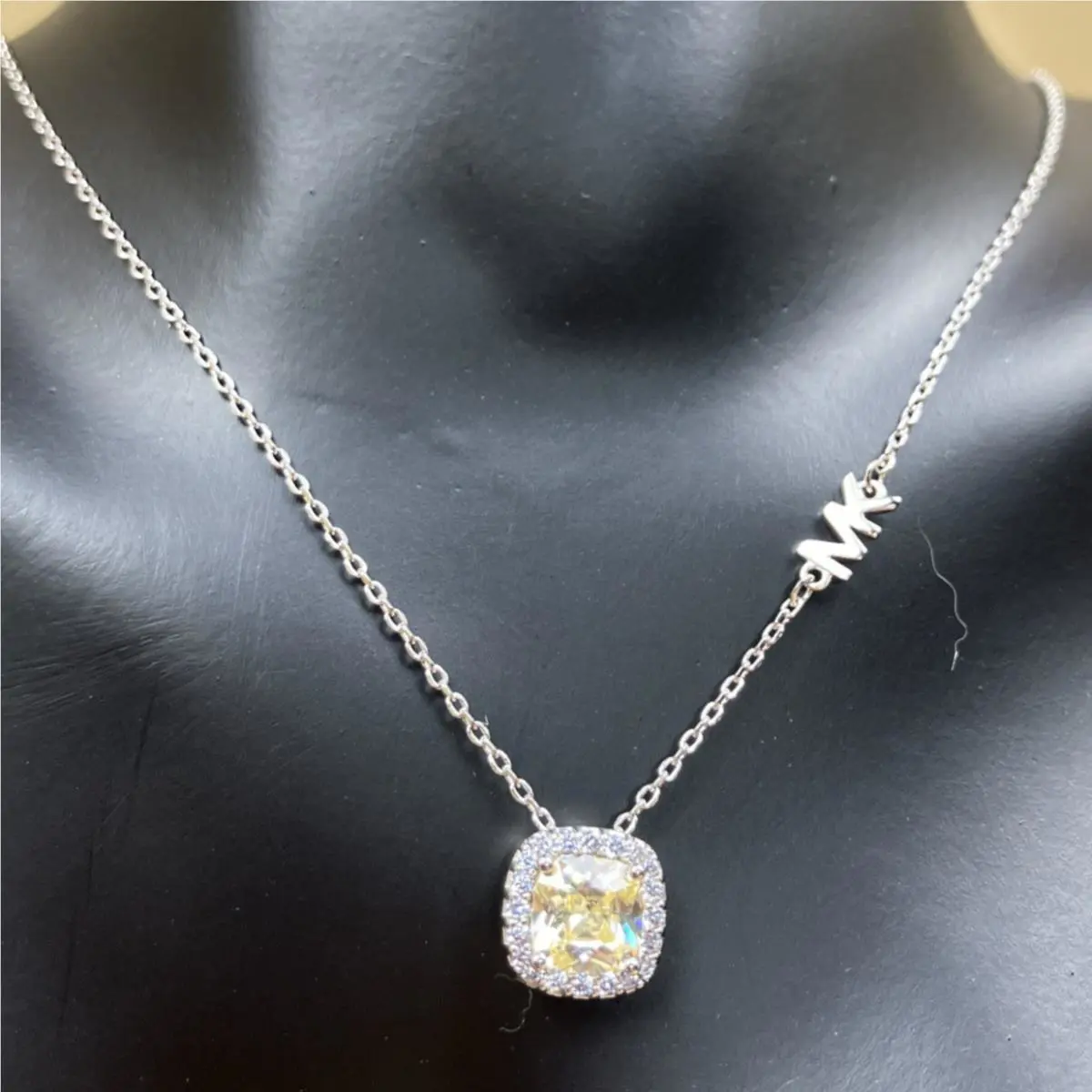 Michael Kors Canary CZ Pendant Necklace Sterling Silver Cushion Cut RP