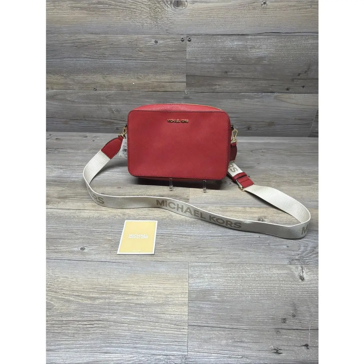 W/tags Michael Kors Jet Set Zip Around Leather Crossbody Bag Crimson