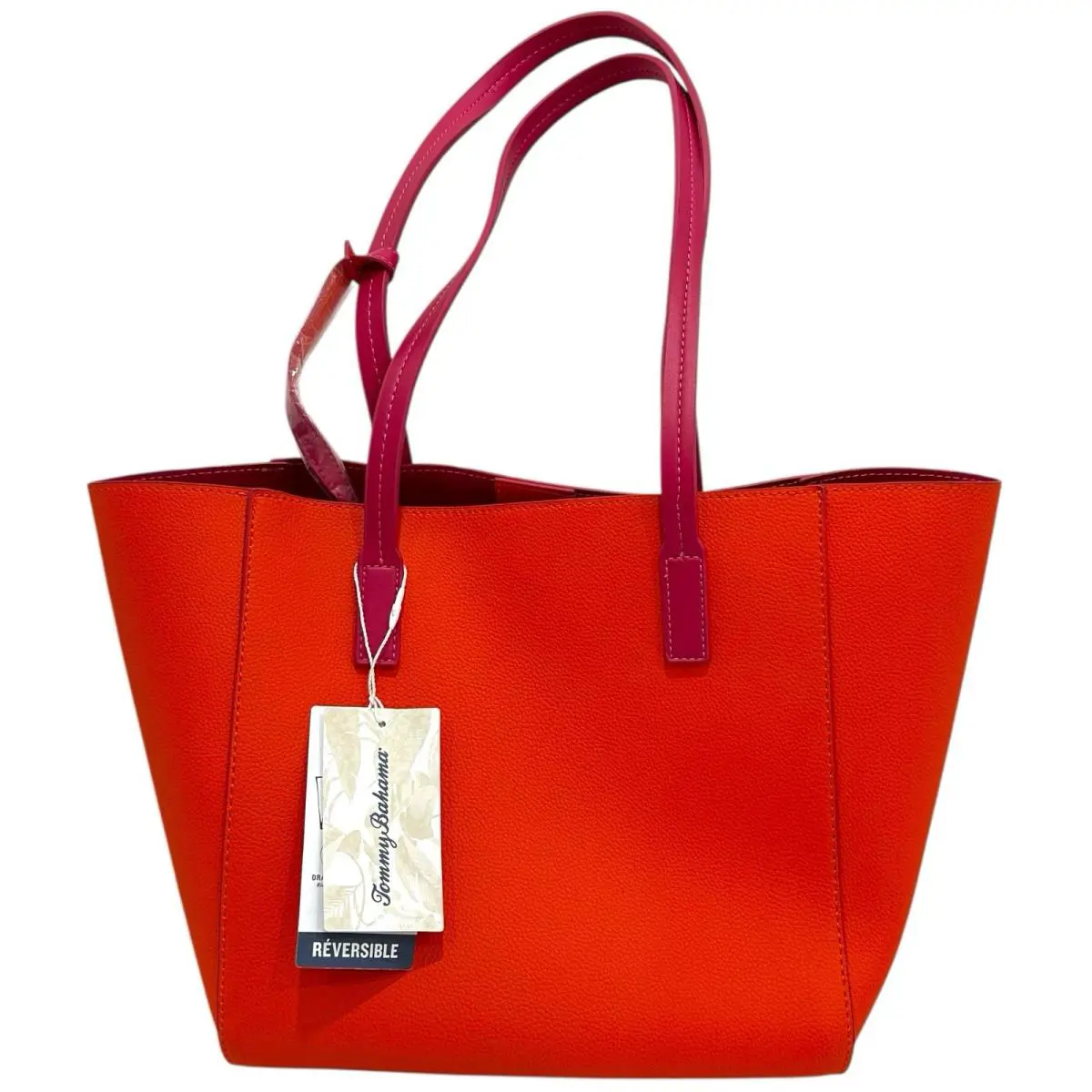 Tommy Bahama Reversible Shoulder Tote 2in1 Wristlet Organizer Orange Raspberry