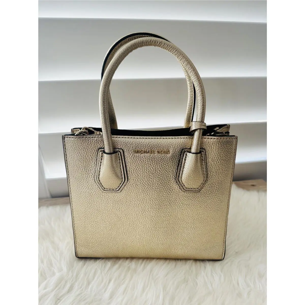Michael Kors Mercer Studio Leather Satchel Shoulder Bag Messenger Pale Gold