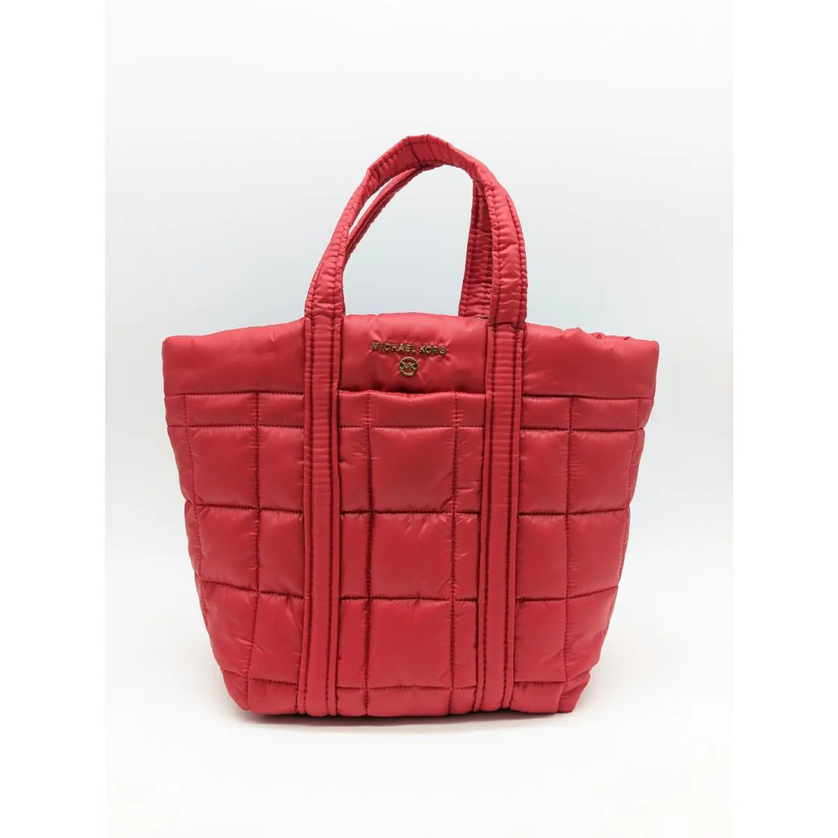 Michael Kors Stirling Quilted Recycled Nylon Puffy Small Tote Bag -red