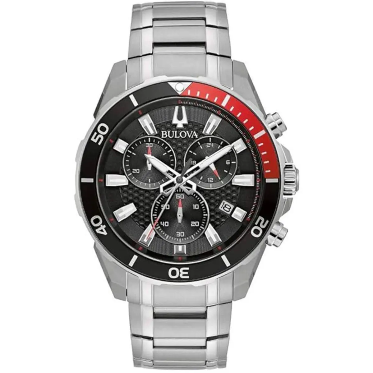 Bulova Men`s Watch Classic Quartz Chronograph Black Dial Steel Bracelet 98B344 - Dial: Black, Band: Silver