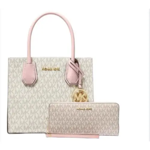 Michael Kors Mercer Medium Logo and Leather Accordion Crossbody Bag In Powder Bl